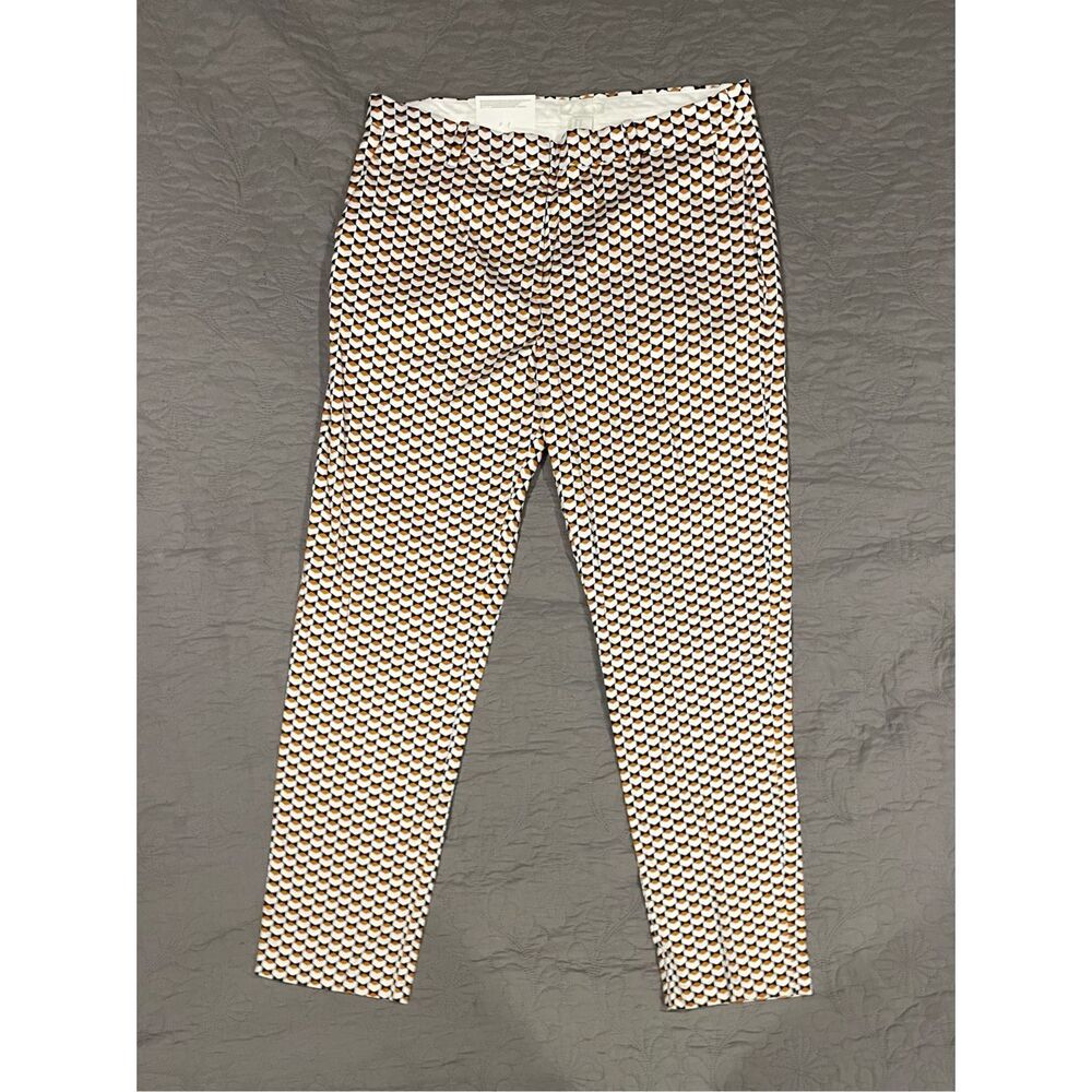 H&M Patterned Trousers Women’s 12 Stretchy White Black Orange Geometric New